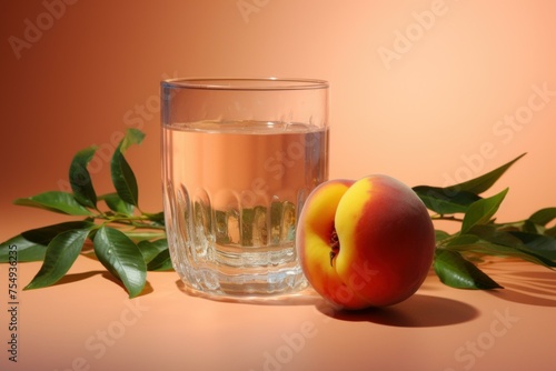 Cool Peach juice glass. Drink organic food. Generate Ai