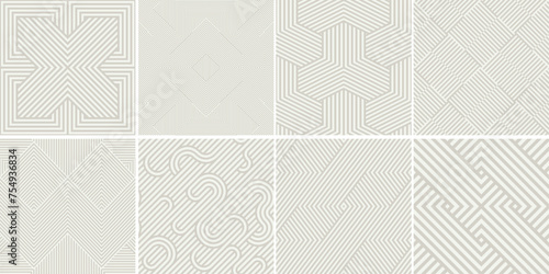 Collection of seamless weave geometric patterns. Beige endless striped textures - creative delicate backgrounds. Monochrome fabric prints