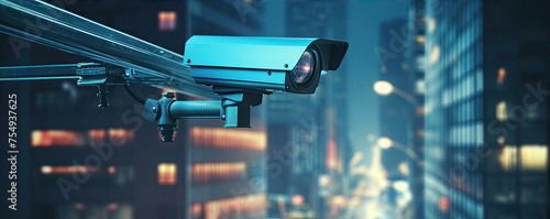 Security camera overseeing a futuristic cityscape