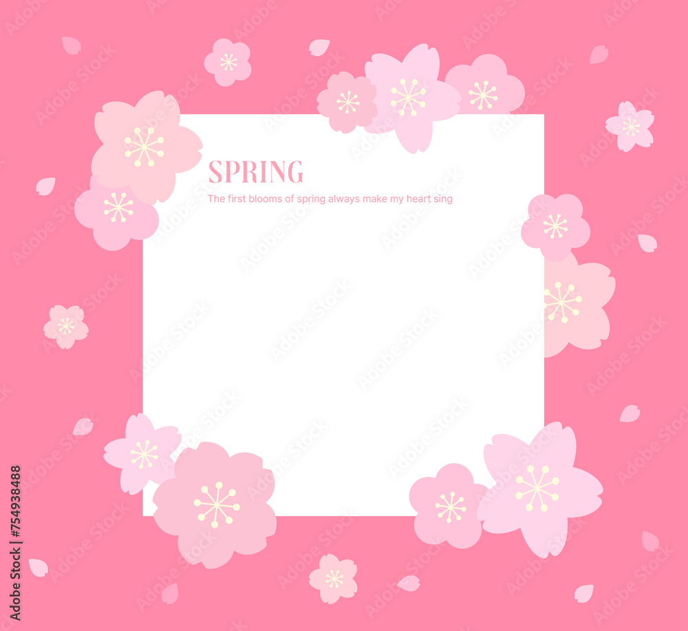 A border frame template illustration background surrounded by pink cherry blossoms, a representative flower of spring.