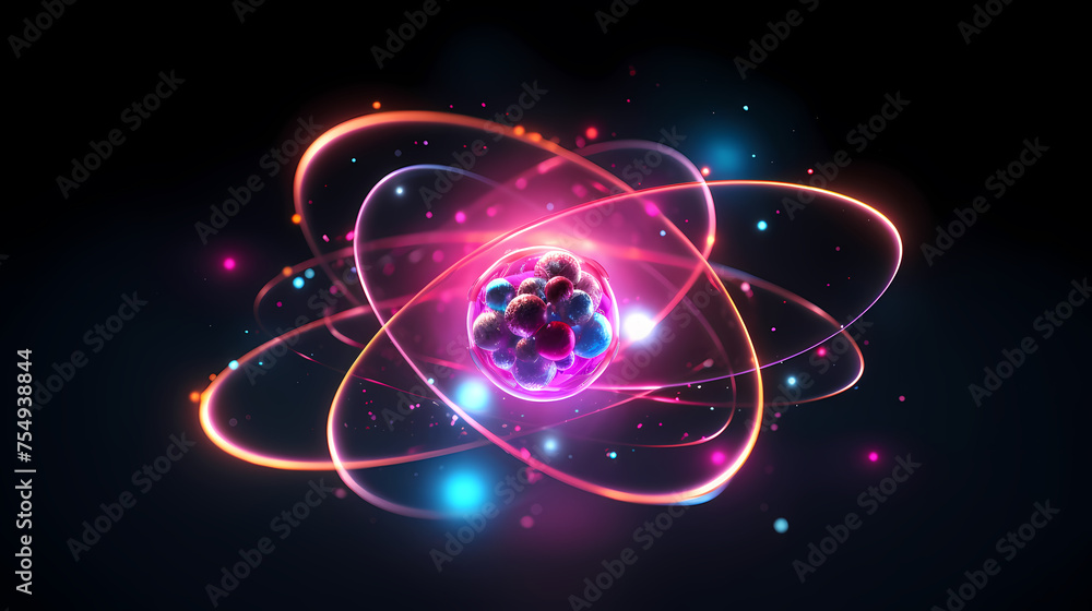 Obraz premium Atomic model with visible electron orbitals