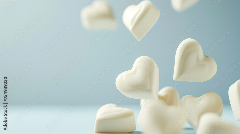 ホワイトチョコレートと水色の背景 ホワイトチョコレートと水色の背景