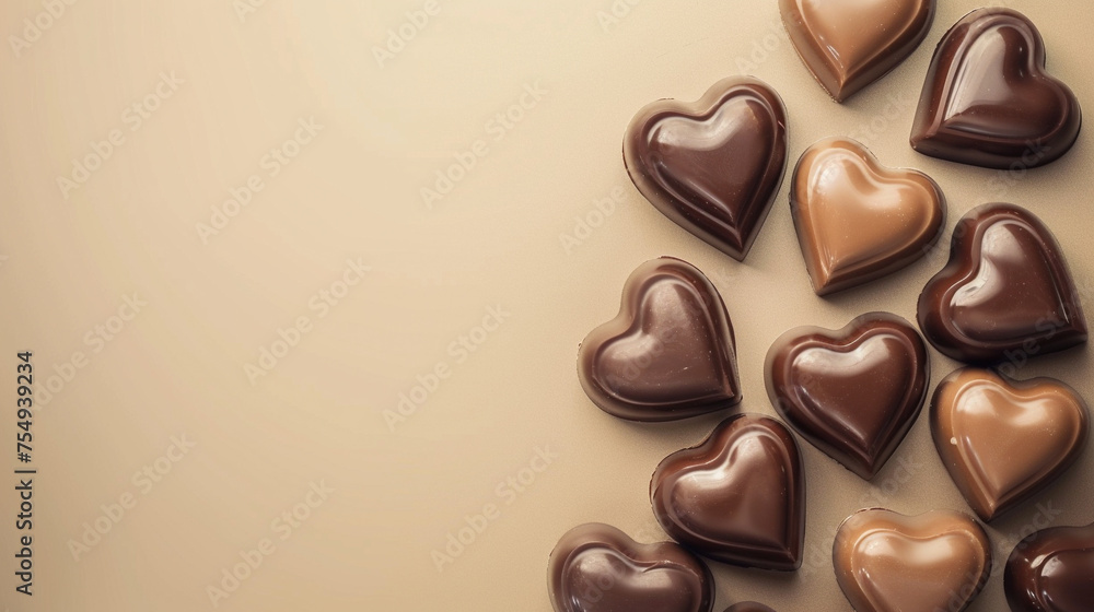 Fototapeta premium 金色の背景に浮かぶハート型のチョコレート