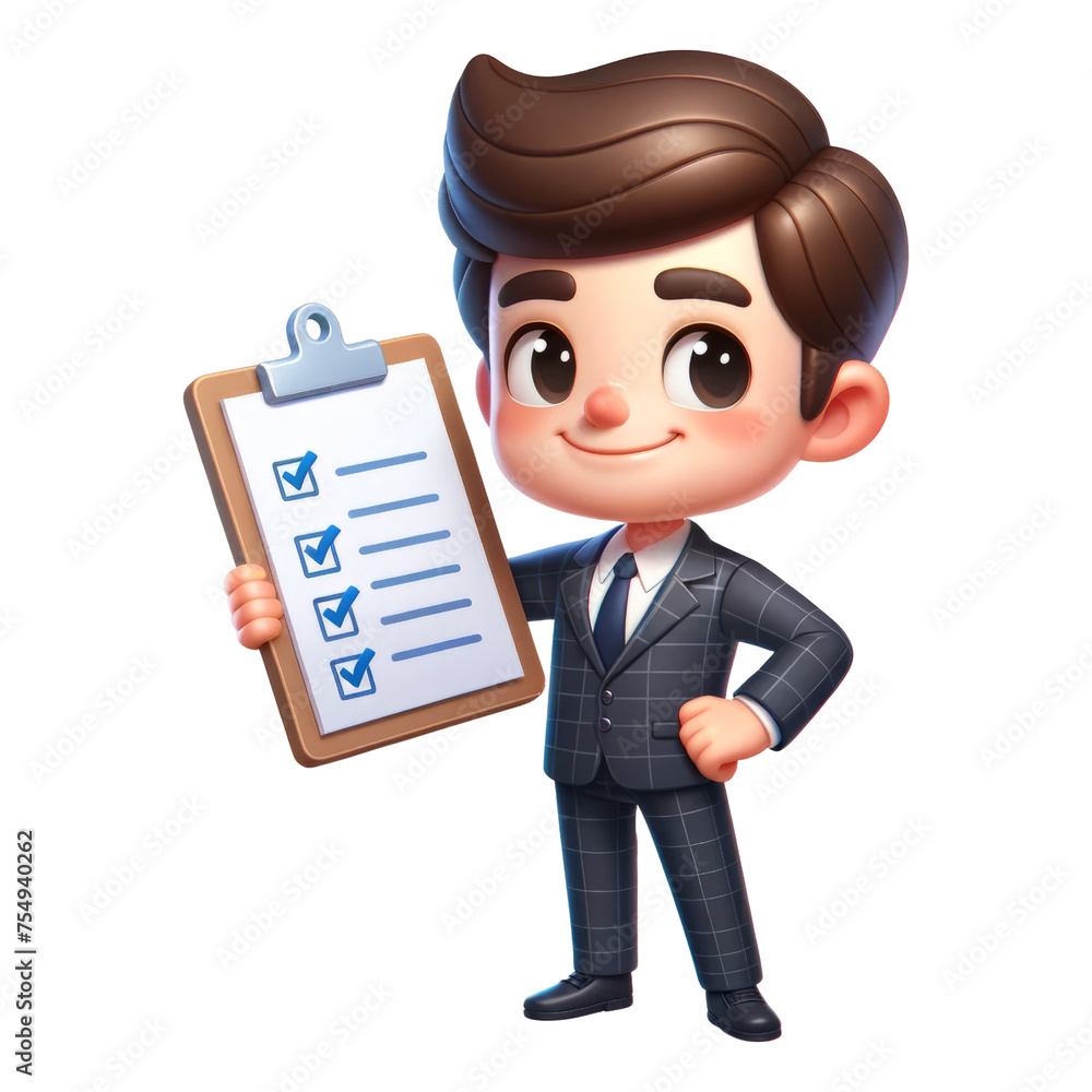 3d cute businessman holding a checklist board, 3d clipart, 3d character. 3d cute businessman holding a checklist board, 3d clipart, 3d character.