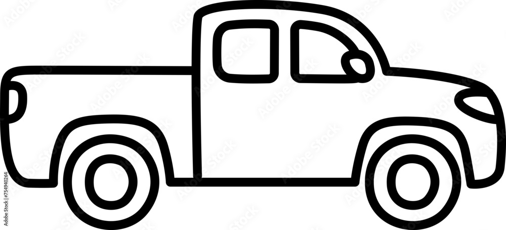 Pickup truck line icon in cute cartoon hand drawn doodle style. Big family car. Vector clip art illustration.