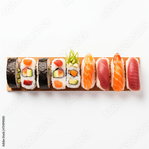 Sushi Elegance: Japanese Delicacies on a 16:9 White Canvas