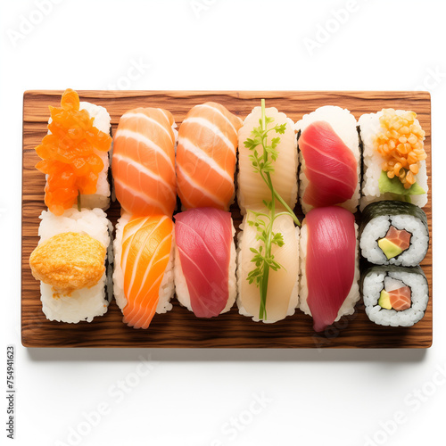 Sushi Elegance: Japanese Delicacies on a 16:9 White Canvas