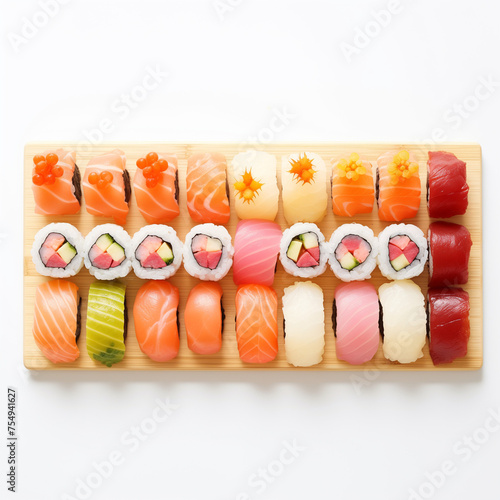 Sushi Elegance: Japanese Delicacies on a 16:9 White Canvas