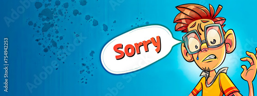 Cartoon apology - young boy saying sorry photo