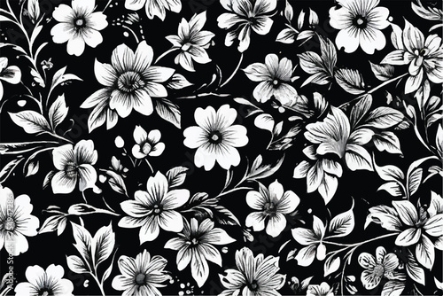 Abstract seamless pattern with plants, herbs and flowers, colorful botanical illustration. Monochrome seamless pattern with exotic flowers. Seamless monochrome floral background with roses.           