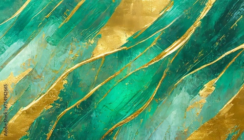 abstract turquoise green gold painted oil acrylic painting on canvas art background wallpaper texture illustration