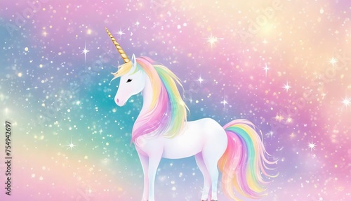 rainbow unicorn pastel background with glitter stars pink fantasy sky holographic space with bokeh fairy iridescent gradient backdrop vector