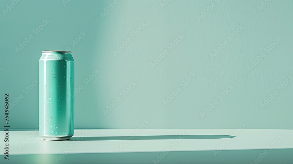 Product photography, can beverage in mint colour palette. Product photography, can beverage in mint colour palette.