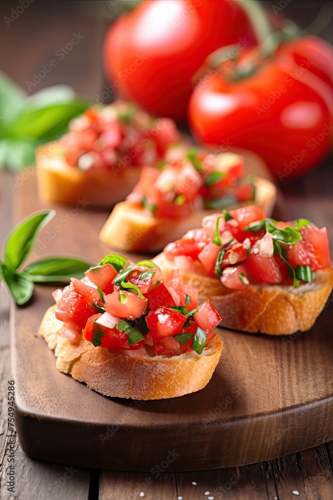 Tomato bruschetta, bread with tomatoes snack