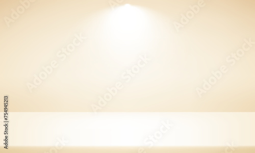 Cream studio room background. Empty room with spotlight effect. Use for product display presentation, cosmetic display mockup, showcase, media banner, etc. Vector illustration.