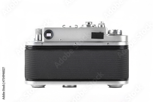 Vintage rangefinder camera 70s on white background.