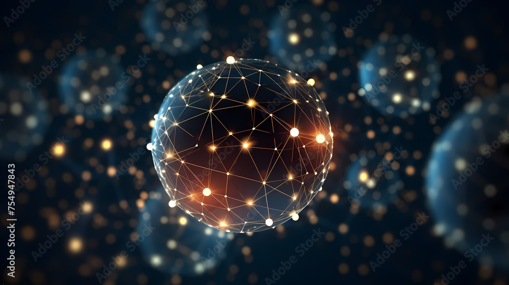 Obraz premium Digital technology network big data effect connected node cluster network, abstract connection background line sphere