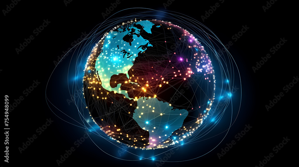 Digital technology network big data effect connected node cluster network, abstract connection background line sphere Digital technology network big data effect connected node cluster network, abstract connection background line sphere