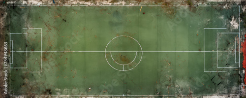 Aerial view of empty soccer field amidst greenery