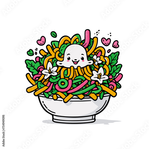 Illustration of a Vibrant Noodle Bowl Joy © DesignerToolbox