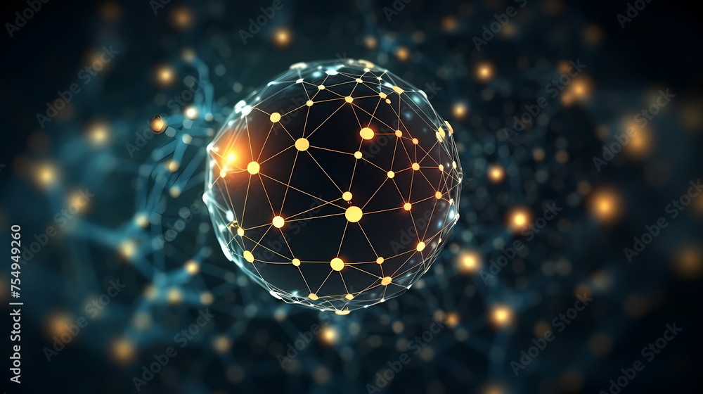 Digital technology network big data effect connected node cluster network, abstract connection background line sphere Digital technology network big data effect connected node cluster network, abstract connection background line sphere