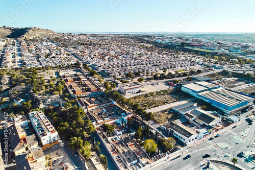 Aerial view to the spanish Rojales townscape view from above. Spain