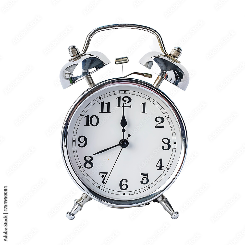 Classic analog alarm clock isolated on transparent background Classic analog alarm clock isolated on transparent background