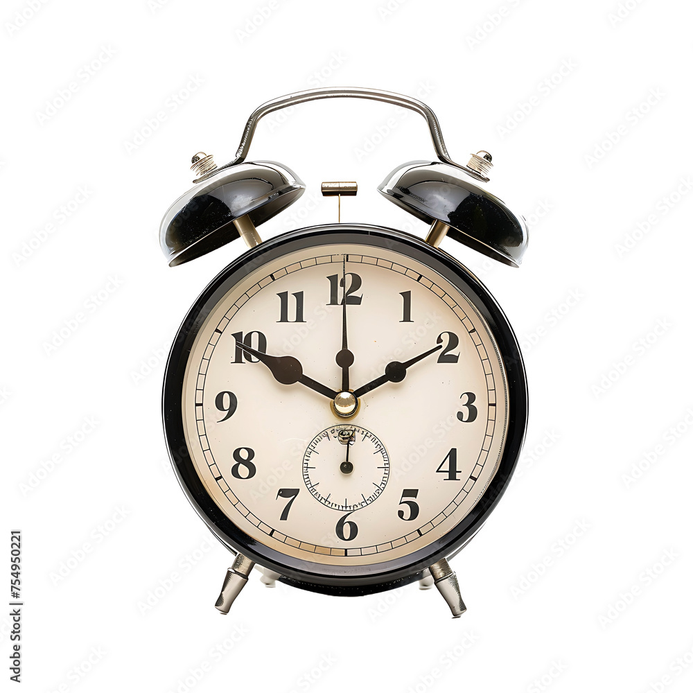 Classic analog alarm clock isolated on transparent background Classic analog alarm clock isolated on transparent background