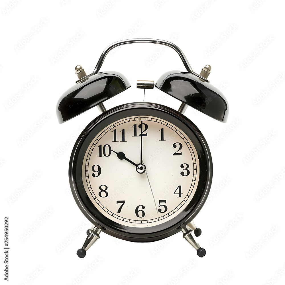 Classic analog alarm clock isolated on transparent background Classic analog alarm clock isolated on transparent background