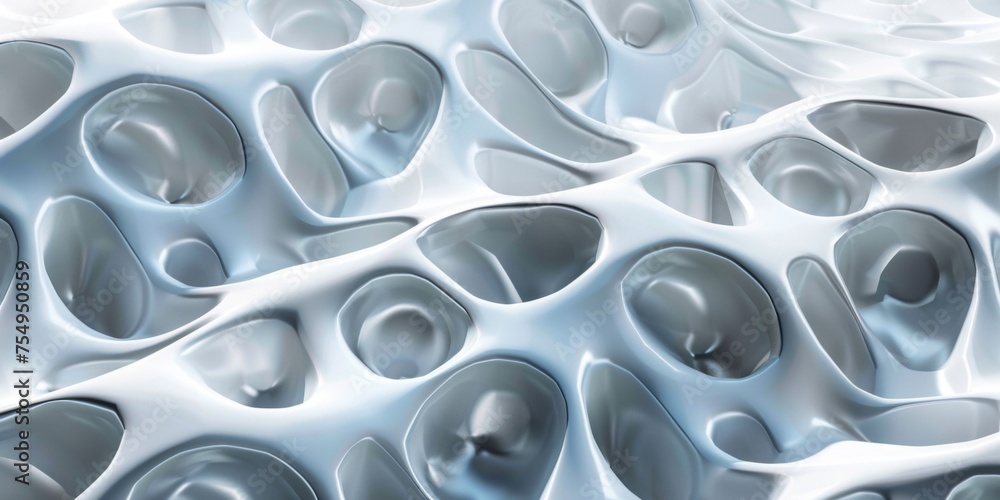 The image is a close up of a white and silver object with many small circles The image is a close up of a white and silver object with many small circles