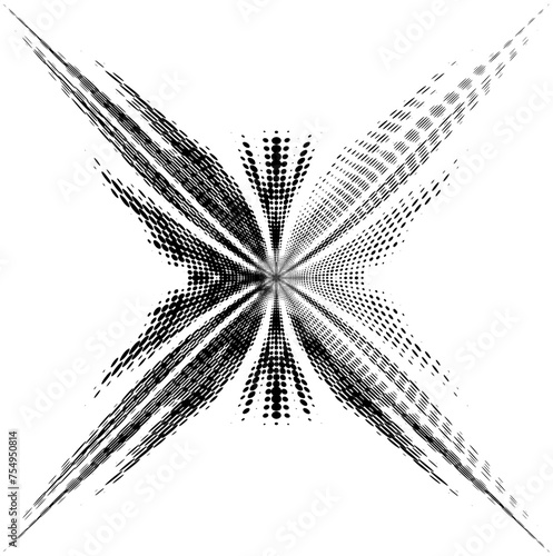 Halftone diamond polka dot mandala with a fish tail tied in the center. Discoloration of the right sector. For logos, trademarks. Space for copying text. Vector.