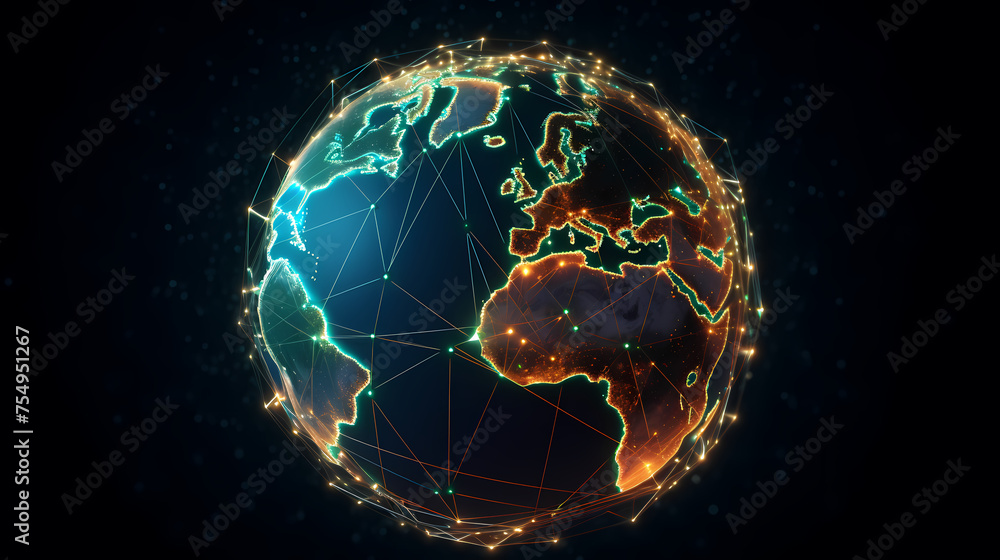 Obraz premium Global communication concept earth rotation and node network