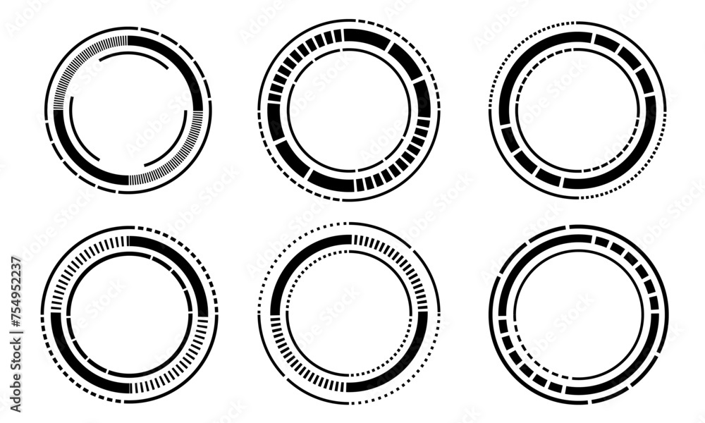 Set of sci fi black circle user interface elements technology futuristic design modern creative on white background vector Set of sci fi black circle user interface elements technology futuristic design modern creative on white background vector