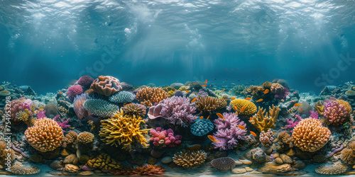 Fototapeta Naklejka Na Ścianę i Meble -  Vibrant underwater ecosystem with diverse fish and corals on a colorful coral reef