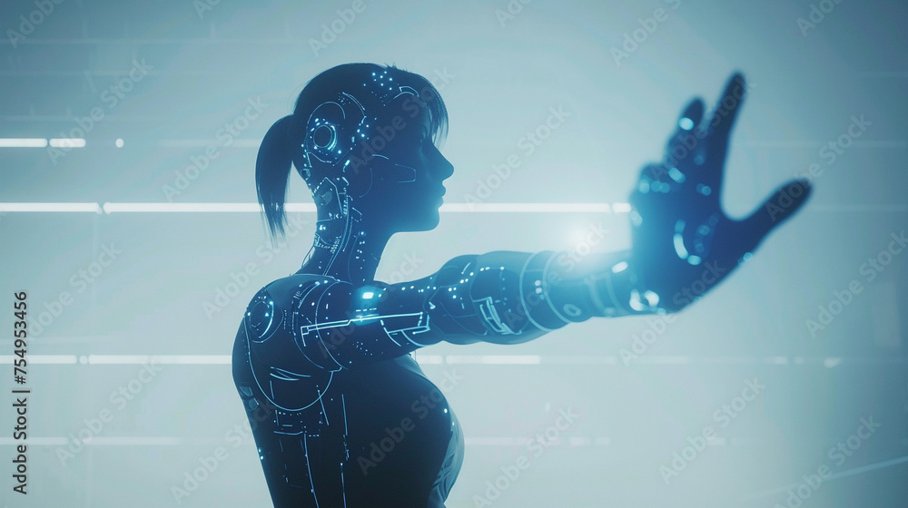 Fototapeta premium Human augmentation in action enhanced abilities futuristic silhouette empowerment vibe