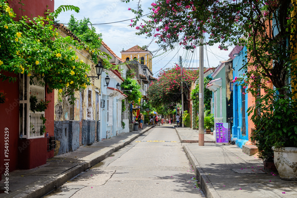 colorful getsemani street in cartagena de indias, colombia.