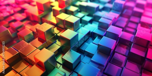 A colorful image of blocks with a rainbow background