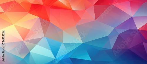 This modern, geometric abstract background features colorful triangles arranged in a dynamic pattern. The vibrant colors and sharp angles create a visually striking design suitable for wallpaper,