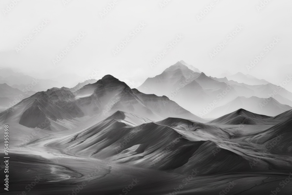 Majestic Monochrome Mountain Ranges and Rolling Hills