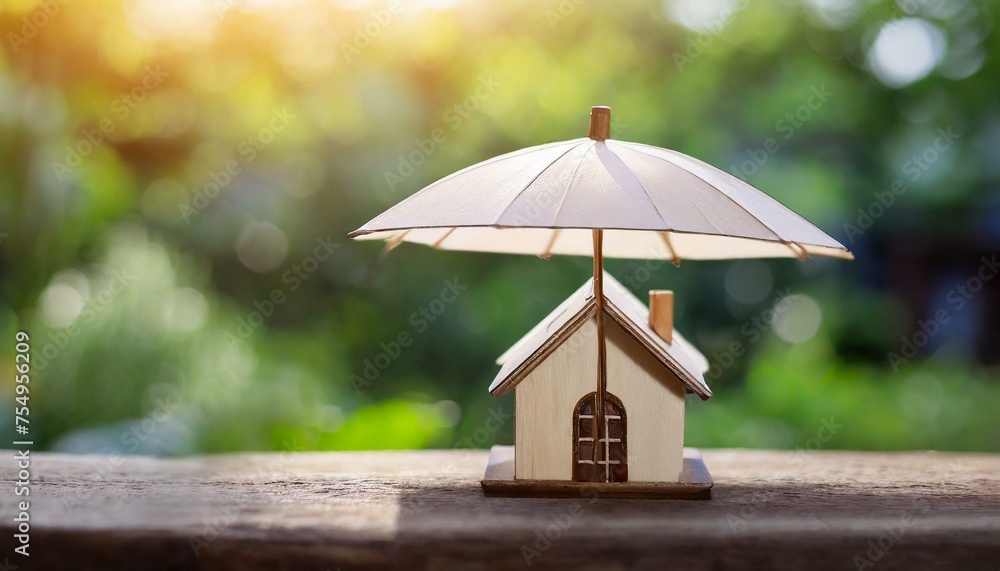 custom made wallpaper toronto digitalGuardian Roof: Symbolizing Security and Assurance with a Wooden House Model under an Umbrella"