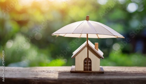 Wallpaper Mural Guardian Roof: Symbolizing Security and Assurance with a Wooden House Model under an Umbrella" Torontodigital.ca