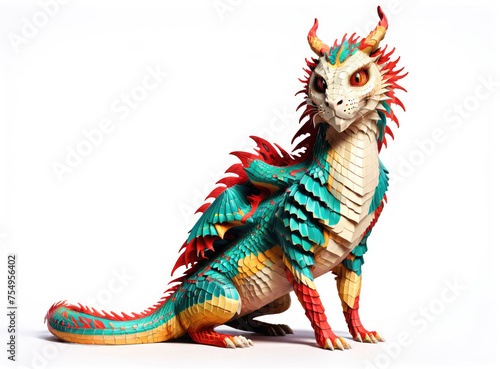 Bright Multicolored Isolated Dragon on White Background. Illustration