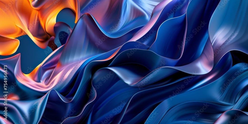 Fototapeta premium A blue and orange wave of fabric