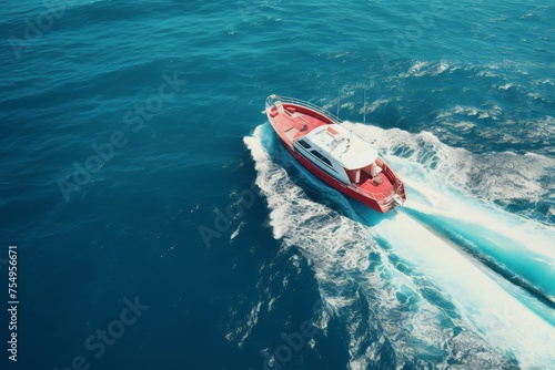 Luxury Speedboat Cruising on the Vast Blue Ocean
