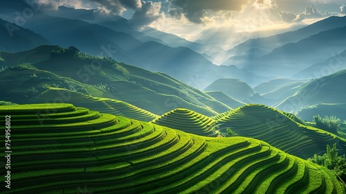 The ethereal beauty of  Terraced fields landscape in lines  an enchanting wonderland of Vietnam  China  Thailand