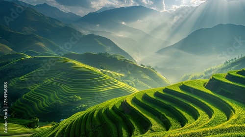 The ethereal beauty of  Terraced fields landscape in lines, an enchanting wonderland of Vietnam, China, Thailand © JetHuynh
