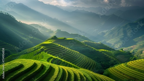 The ethereal beauty of Terraced fields landscape in lines, an enchanting wonderland of Vietnam, China, Thailand