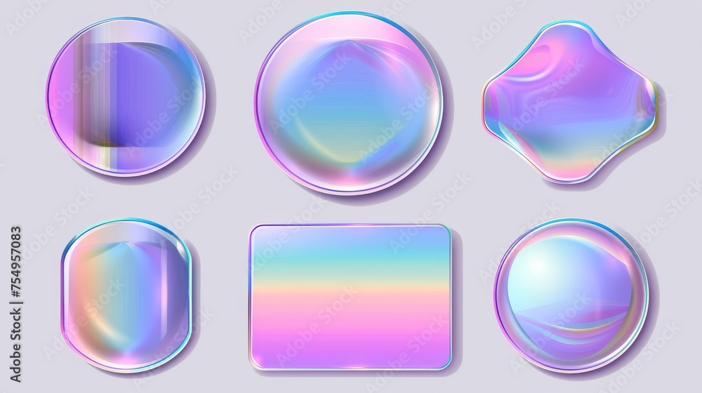Realistic modern illustration set of silver label with hologram effect. Bright gradient sticker stamp or badge - promo text box. Realistic modern illustration set of silver label with hologram effect. Bright gradient sticker stamp or badge - promo text box.