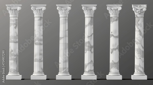 An illustration of ancient Roman and Greek style architecture design elements, classic palace building colonnades on a transparent background.