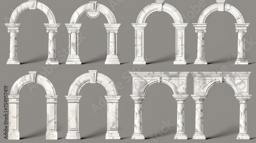 Modern illustration of ancient greek and roman style architecture design elements, archway decoration for a royal palace, isolated on transparent background. Modern illustration of ancient roman and